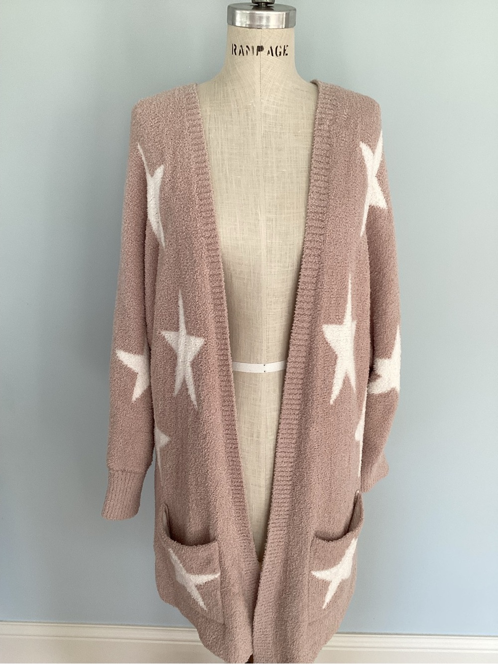 moon and madison Cozy Star-Print Open Blush Pink Cardigan Size Large